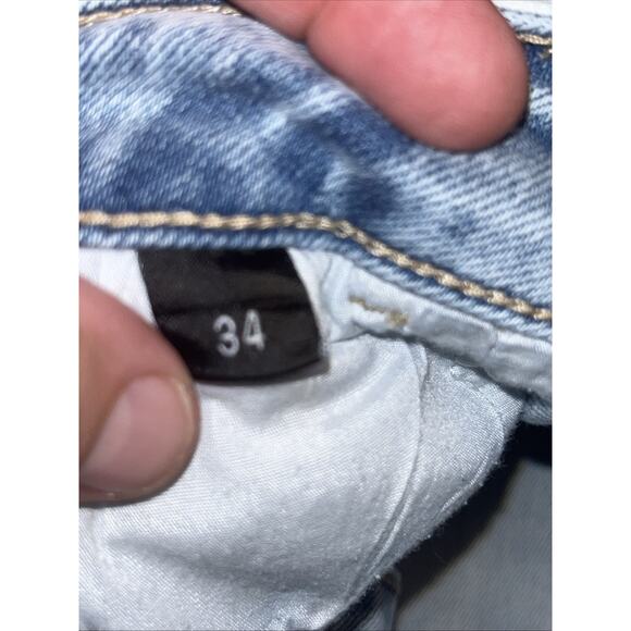 Flying Monkey High Rise Blue White Flare Stretch Jeans Women's 34 18 Festival XL - Picture 7 of 9